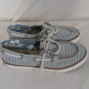 Tommy Bahama Boat Shoes Womens size 6 blue and white striped